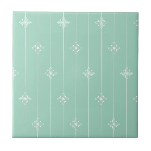 Pastel Mint Green Geometric Pattern Ceramic Tile