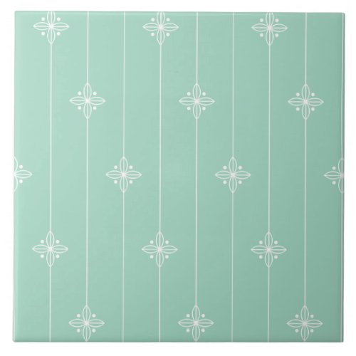 Pastel Mint Green Geometric Pattern Ceramic Tile