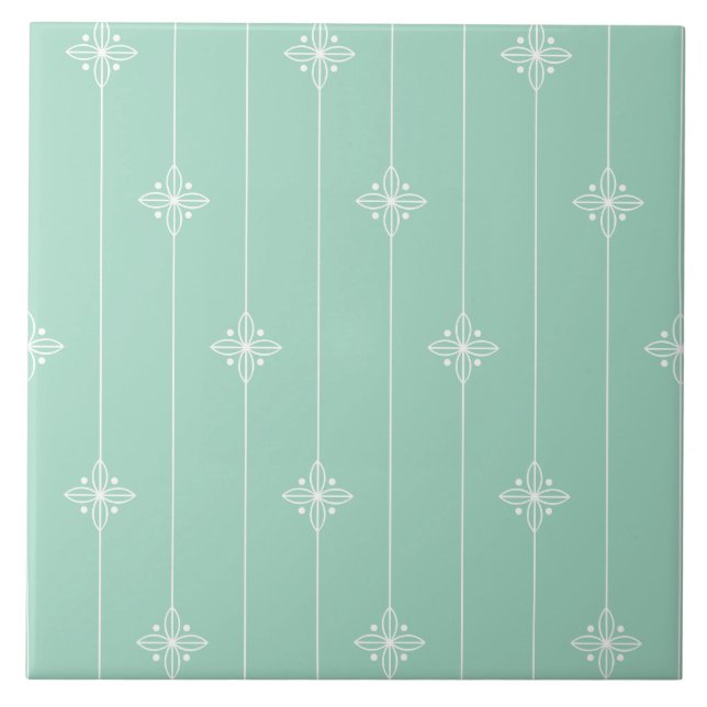 Pastel Mint Green Geometric Pattern Ceramic Tile (Front)