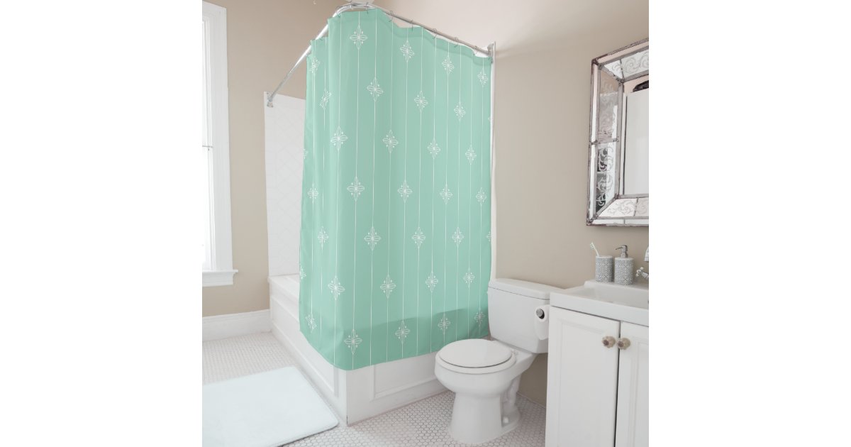 Pastel Mint Green Geometric Pattern Shower Curtain