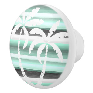 Pastel Mint Green Gray Watercolor Stripes Pattern Ceramic Knob