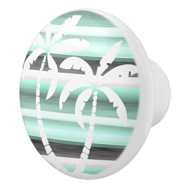 Pastel Mint Green Gray Watercolor Stripes Pattern Ceramic Knob (Right)