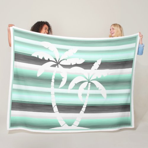 Pastel Mint Green Gray Watercolor Stripes Pattern Fleece Blanket