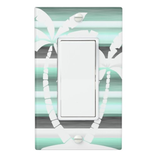 Pastel Mint Green Gray Watercolor Stripes Pattern Light Switch Cover