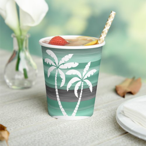 Pastel Mint Green Gray Watercolor Stripes Pattern Paper Cups