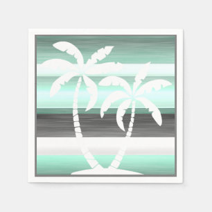 Pastel Mint Green Gray Watercolor Stripes Pattern Paper Napkins