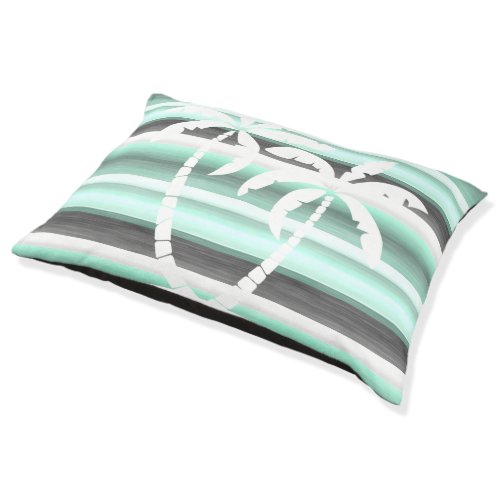 Pastel Mint Green Gray Watercolor Stripes Pattern Pet Bed
