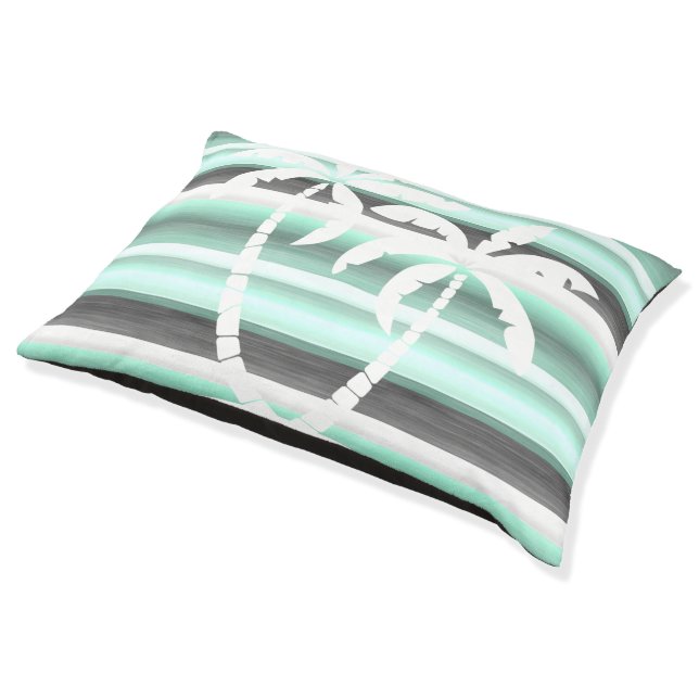 Pastel Mint Green Gray Watercolor Stripes Pattern Pet Bed (Angled)