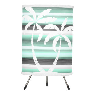 Pastel Mint Green Gray Watercolor Stripes Pattern Tripod Lamp