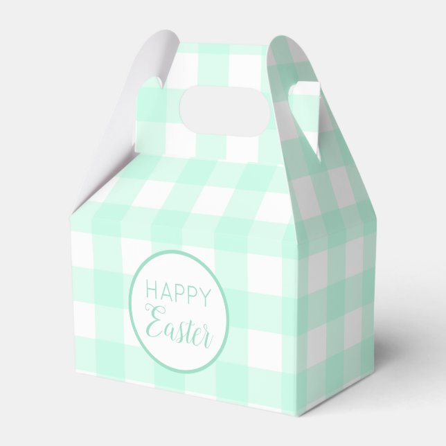 Pastel Mint Green Happy Easter Plaid Pattern Favor Boxes (Front Side)