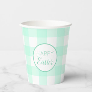 Pastel Mint Green Happy Easter Plaid Pattern Paper Cups