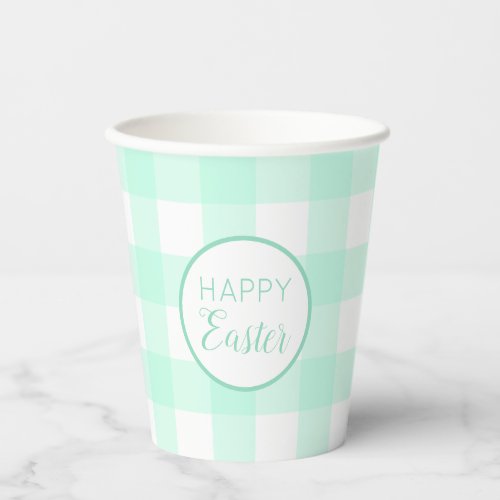 Pastel Mint Green Happy Easter Plaid Pattern Paper Cups