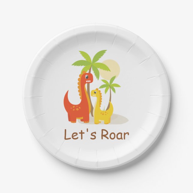 Pastel Mint Green Let’s Roar Dinosaur Party Paper Plates (Front)