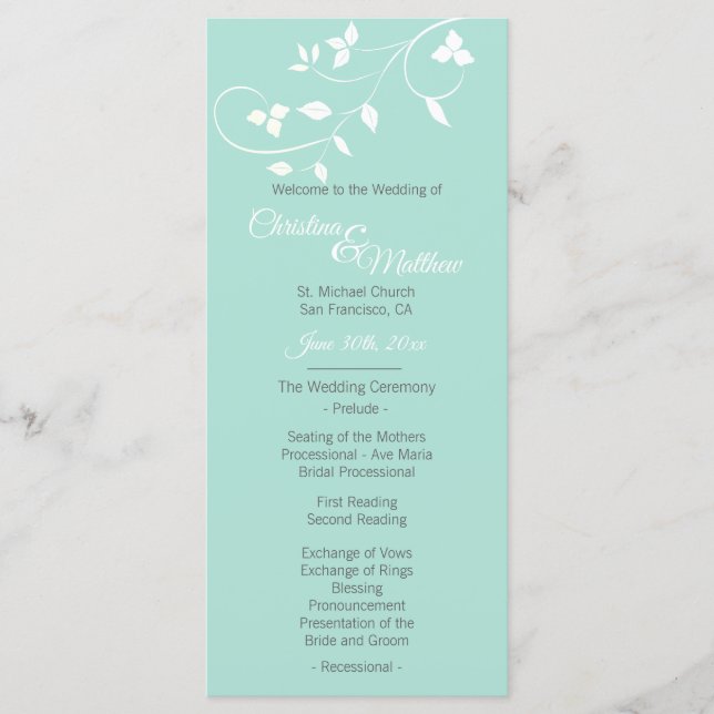 Pastel Mint Green & Light Grey Wedding Ceremony Program (Front)