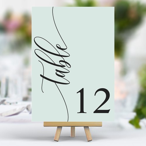 Pastel Mint Green Modern Calligraphy Wedding Table Number