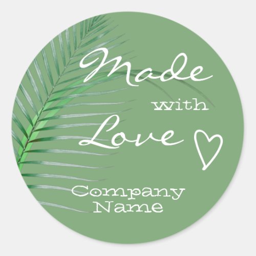 Pastel Mint Green Palm Tree Leaf Made with Love Classic Round Sticker