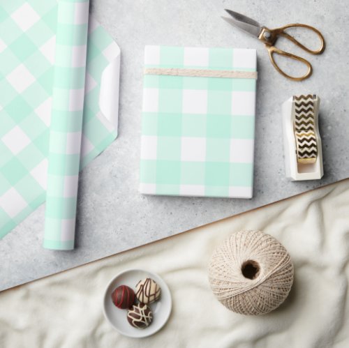 Pastel Mint Green Plaid Pattern Easter Wrapping Paper