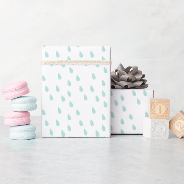 Pastel Mint Green Simple Modern Raindrops Pattern  Wrapping Paper (Baby Shower)