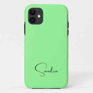 Pastel Mint Green Solid Color   Minimalist Name iPhone 11 Case