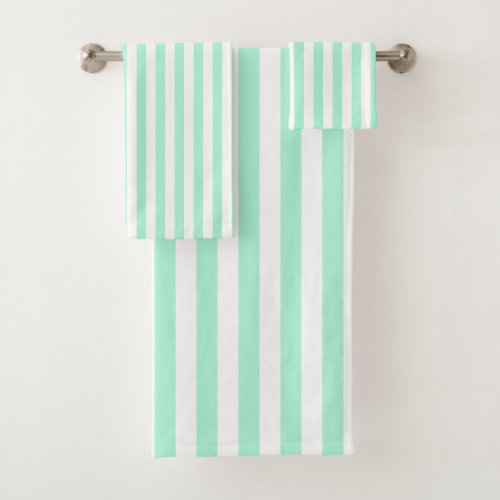 Pastel Mint Green Stripes Solid Color Summer Bath Towel Set