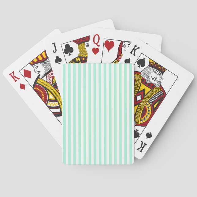 Pastel Mint Green Stripes Summer Striped Poker Cards (Back)