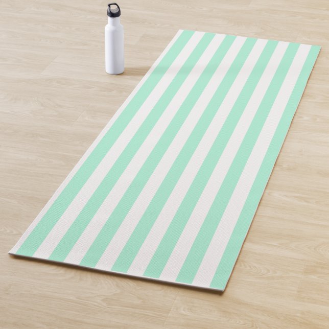 Pastel Mint Green Stripes Summer Striped Yoga Mat (In Situ)