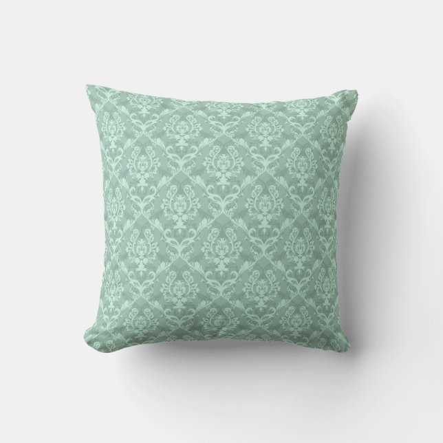 Pastel Mint Green Tones Floral Damasks Throw Pillow (Front)