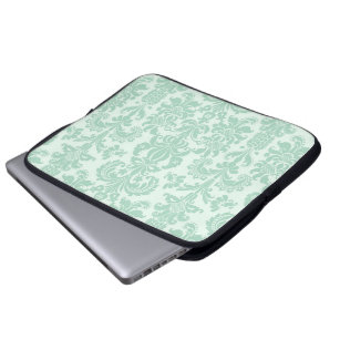 Pastel Mint Green Vintage Floral Damasks Laptop Sleeve