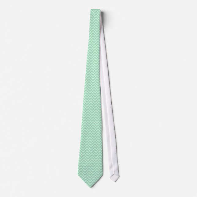 Pastel Mint Green Zigzag Chevron pattern Neck Tie (Front)