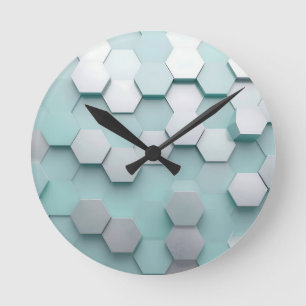 Pastel Mint Hexagon 3D Mosaic Round Clock