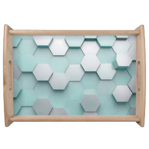 Pastel Mint Hexagon 3D Mosaic Serving Tray