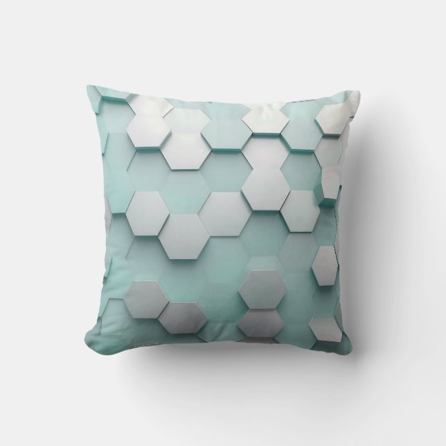 Pastel Mint Hexagon 3D Mosaic Throw Pillow (Front)