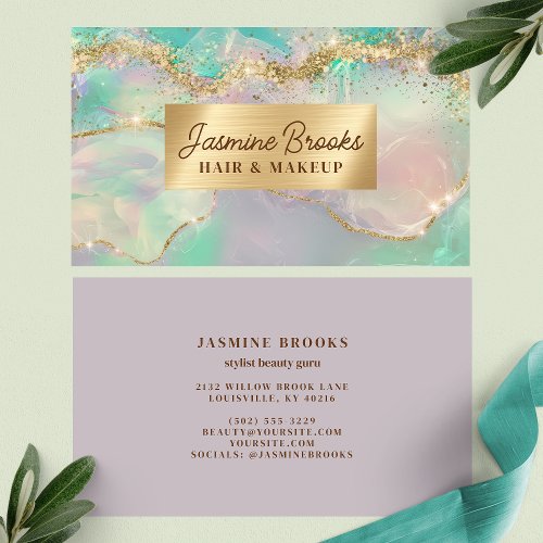 Pastel Mint Lavender And Gold Glitter Business Card