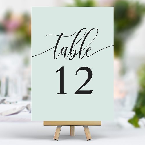 Pastel Mint Minimalist Calligraphy Wedding Table Number