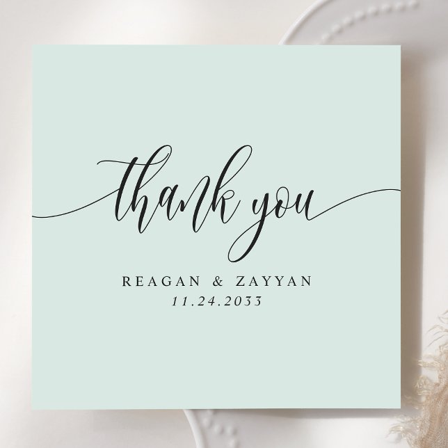Pastel Mint Minimalist Script Wedding Thank You Card (Creator Uploaded)