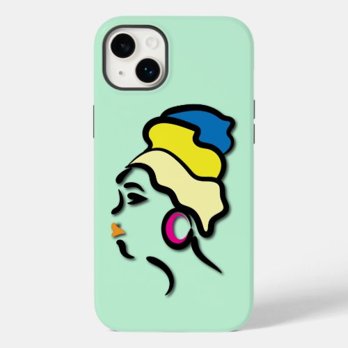 Pastel Mint Modern Majesty Afro Elegance Line Art Case_Mate iPhone 14 Plus Case
