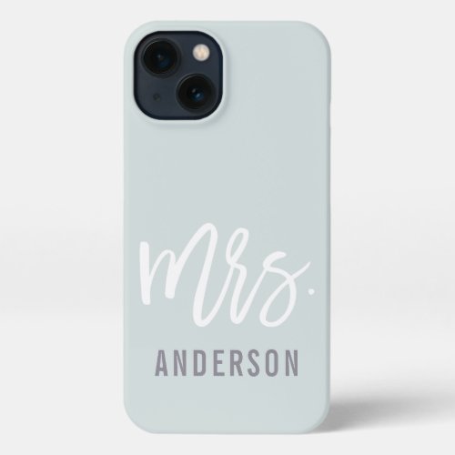 Pastel Mint New Mrs Last Name Bride iPhone 13 Case