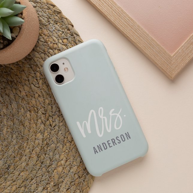 Pastel Mint New Mrs Last Name Bride iPhone Case (Creator Uploaded)