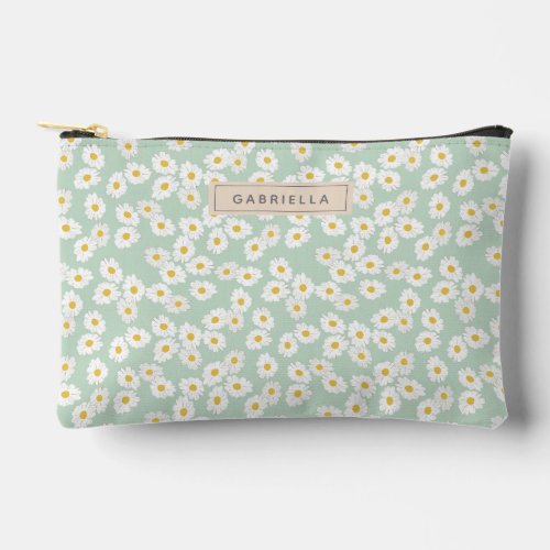 Pastel Mint Sage Daisy Floral Bridesmaid Custom Accessory Pouch