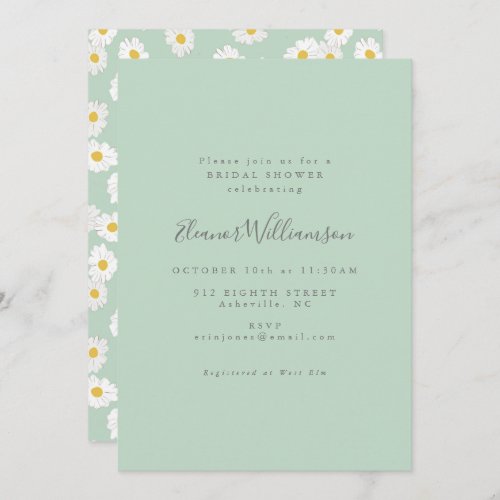 Pastel Mint Sage Green Daisy Flower Bridal Shower Invitation
