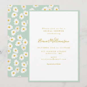 Pastel Mint Sage Retro Daisy Floral Bridal Shower Invitation