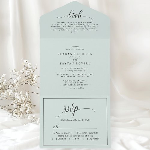 Pastel Mint Simple Modern Script All In One Invitation