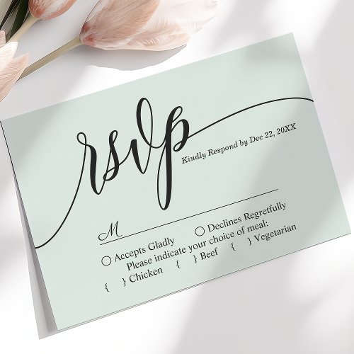 Pastel Mint Simple Script Wedding RSVP Card