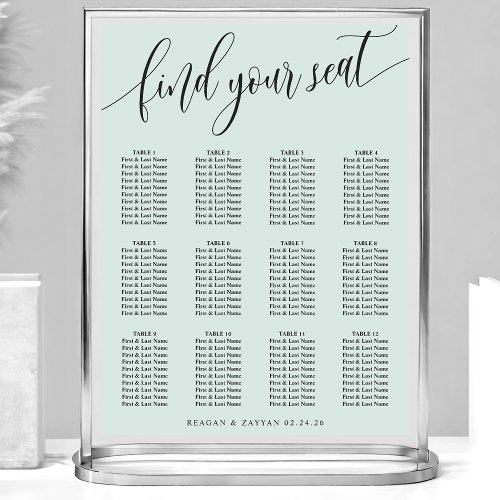 Pastel Mint Simple Wedding Seating Chart