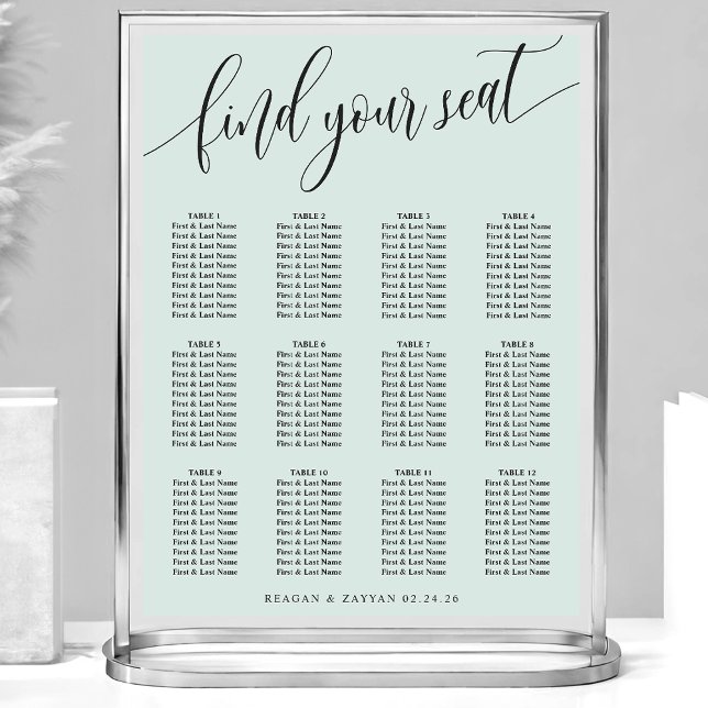 Pastel Mint Simple Wedding Seating Chart (Creator Uploaded)