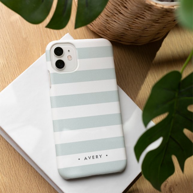 Pastel Mint Stripe Personalized iPhone Case (Creator Uploaded)