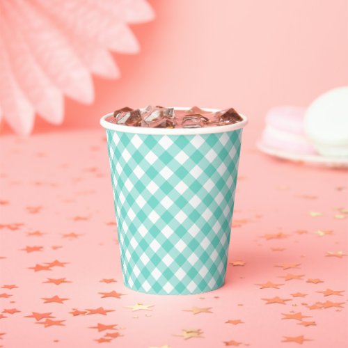 Pastel Mint Turquoise Gingham Paper Cups
