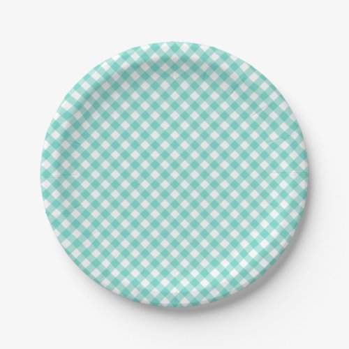 Pastel Mint Turquoise Gingham Paper Plates