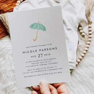 Pastel Mint Umbrella Baby Shower Invitation