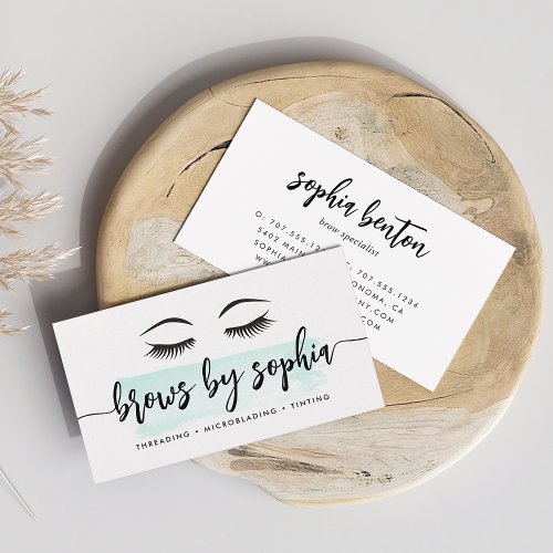 Pastel Mint Watercolor Brow Services Business Card